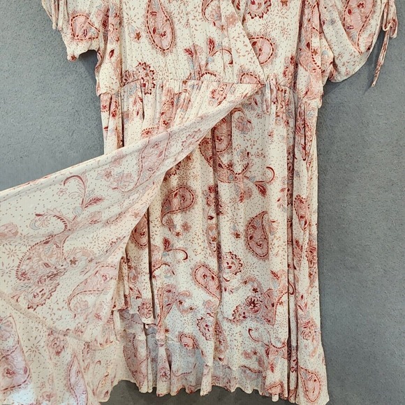 Torrid Swiss Linen Surplice Midi Dress 2X Cream Soft Pink Floral Faux Wrap Lined - Picture 6 of 15